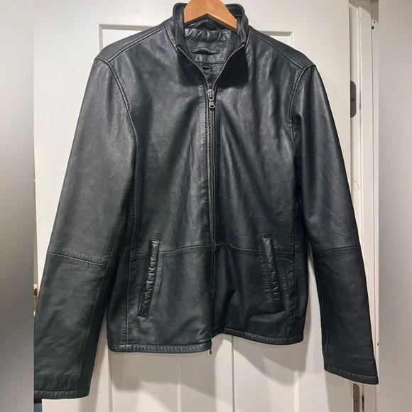 John Varvatos Black Sheepskin Leather Jacket - Men's Small - Soft & Sleek